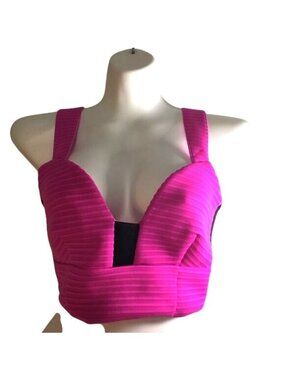 Express Womens Crop Top Pink/Black Style 75118257 Zip Back Size S/P NWT